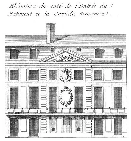 Hình minh họa lịch sử về mặt tiền tòa nhà Comédie Française.