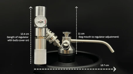 iKegger Multi Gas Regulator dimensions: 12.4 cm height, 11 cm width, 16.7 cm length