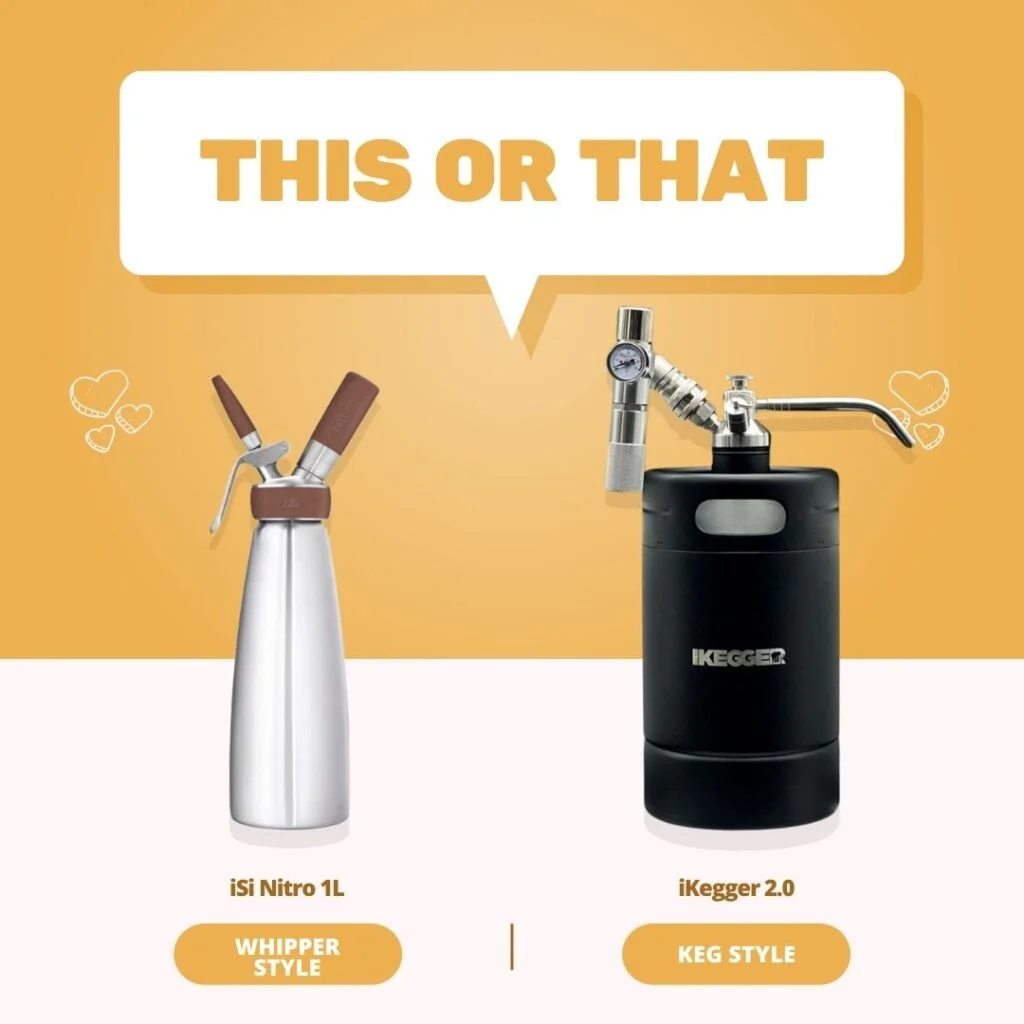 iSi Nitro 1L whipper style and iKegger 2.0 keg style nitro coffee makers