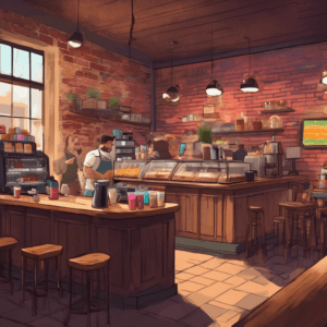 Cozy coffee shop near me with latte art and brick walls, perfect for coffee lovers
