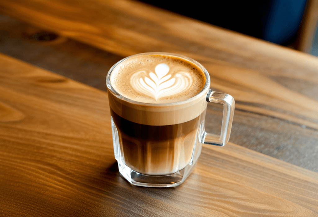 Finding Perfect Cortado Cup: A Journey Worth Taking 4 Perfect cortado in glass cup showing beautiful layered coffee with latte art on wooden table