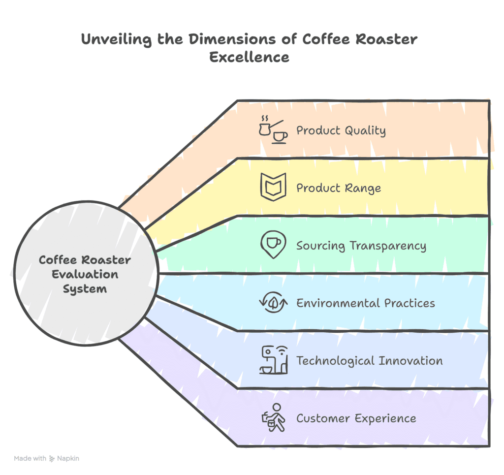 The Ultimate Guide to the Best Coffee Roasters: Expert Reviews & Rankings 11 Coffee roaster evaluation system infographic showing 6 criteria for finding best coffee roasters