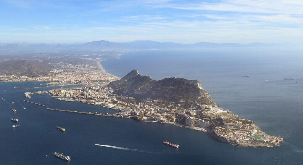 The Rock of Gibraltar landmark at Spain's southern tip, symbolizing Gibraltar's history and landscape