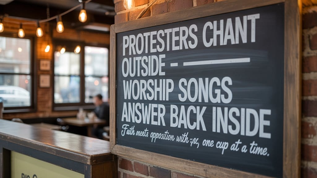 Faith-Based Coffee Shop Responds to Communist Protesters With Worship Instead of Words 8 worship over protest dialogue