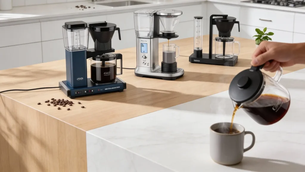 The 8 Best Coffee Makers of 2026 - Stop Buying Coffee Makers That Die in Three Years 1 A lineup of the best coffee makers featuring durable drip coffee machines on a modern kitchen counter.