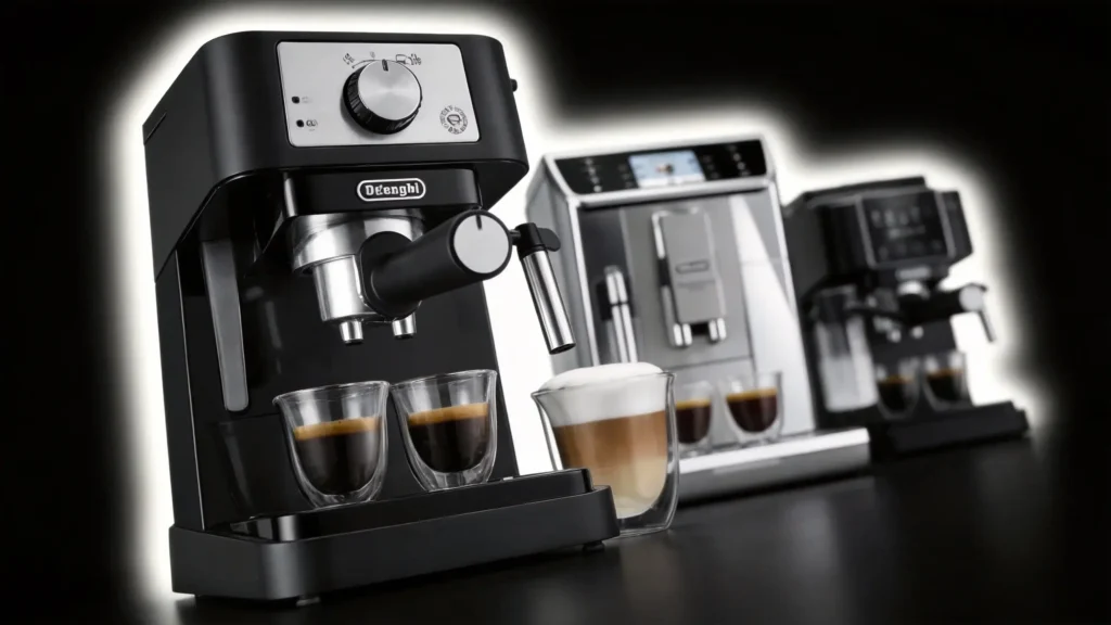 Best DeLonghi Espresso Machine Picks That Actually Deliver 2026 3 A lineup of various coffee makers including manual and automatic models, showcasing the best DeLonghi espresso machine options for different budgets.