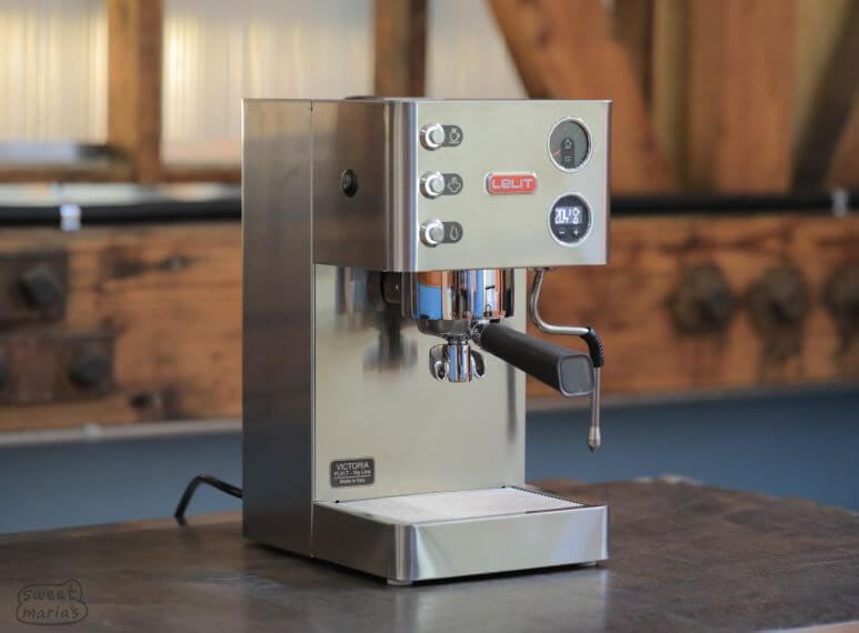 The Lelit Victoria espresso machine in stainless steel, a high-performance choice for small espresso machines with PID temperature control.