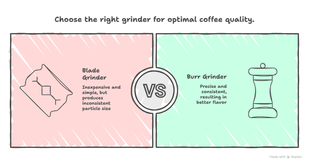 Best Coffee Makers With Built In Grinder That Won't Fail In 2026 10 Infographic comparing Blade Grinder vs Burr Grinder: Blade grinders produce inconsistent particle sizes while Burr grinders offer precision for better coffee flavor.
