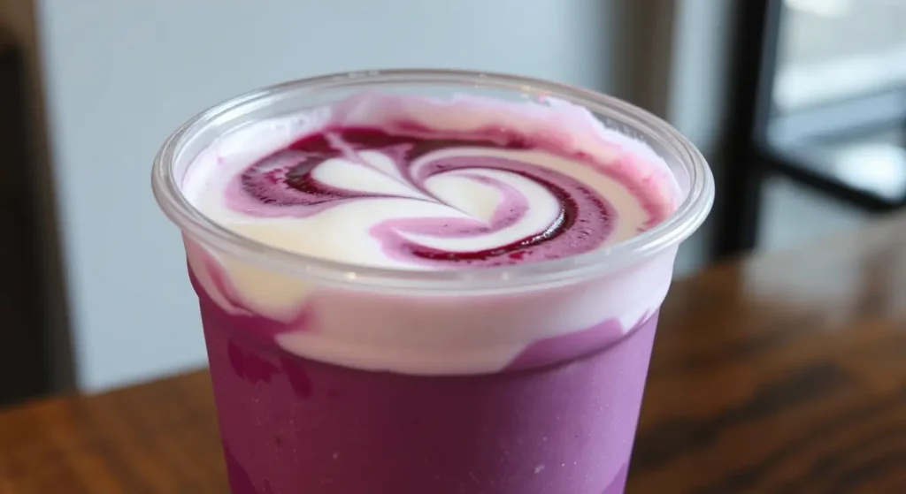 What Dunkin Won’t Reveal About Their Ube Potion Macchiato 10 Dunkin ube potion macchiato iced drink in purple hue with spider specialty donut