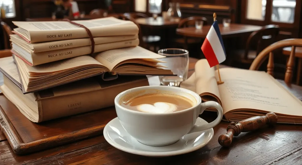 Café au Lait vs. Latte: FINALLY Understand the Difference (No More Barista Shame) 2 Illustration of a steaming cup of cafe au lait, showing coffee mixed with milk, with subtle French flag colors in the background