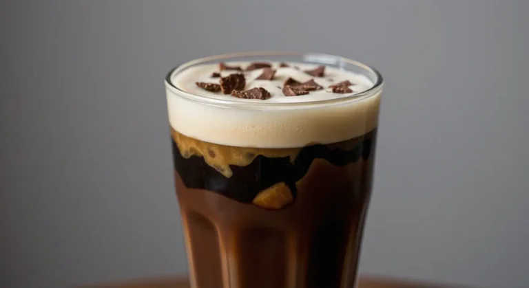 Aromatic mocha coffee drink with steamed milk and chocolate syrup