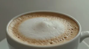 A perfectly layered dry cappuccino with thick, airy microfoam sitting atop the espresso, signifying a 'dry' preparation style.