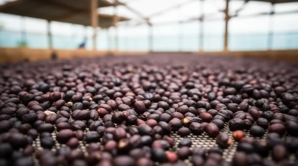 Professional coffee roaster monitoring the heat profile during anaerobic coffee roasting