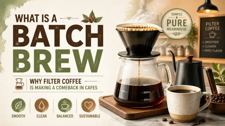 Hyper-realistic 3D rendering of high-quality batch brew coffee in a modern cafe setting