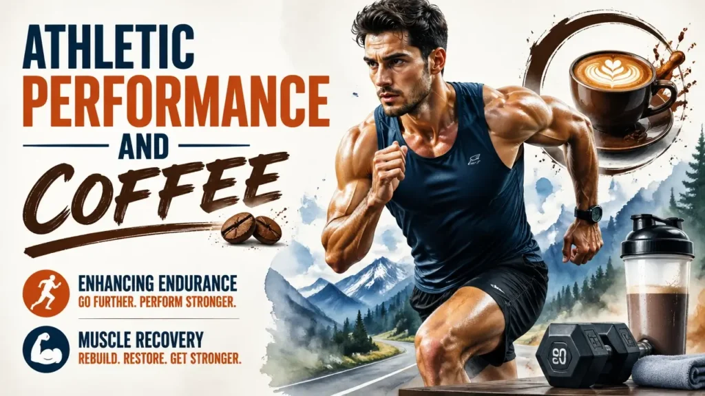 Professional magazine cover featuring stylized coffee and athletic performance concepts for endurance and muscle recovery.