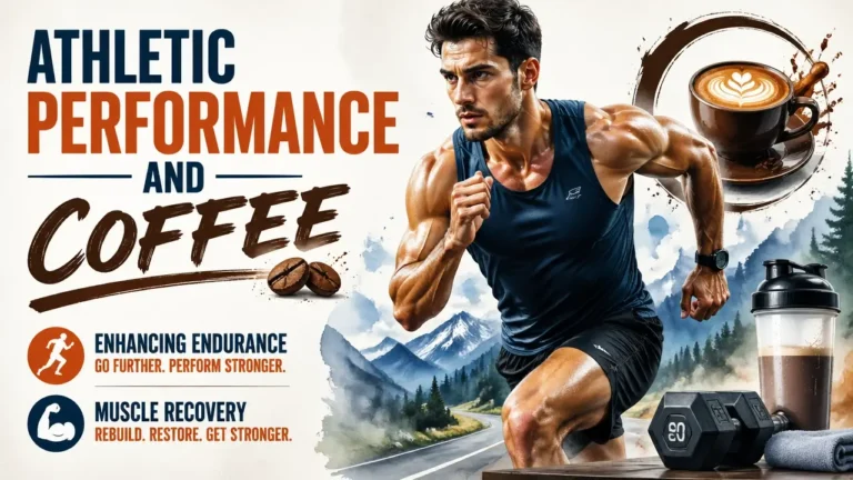 Professional magazine cover featuring stylized coffee and athletic performance concepts for endurance and muscle recovery.