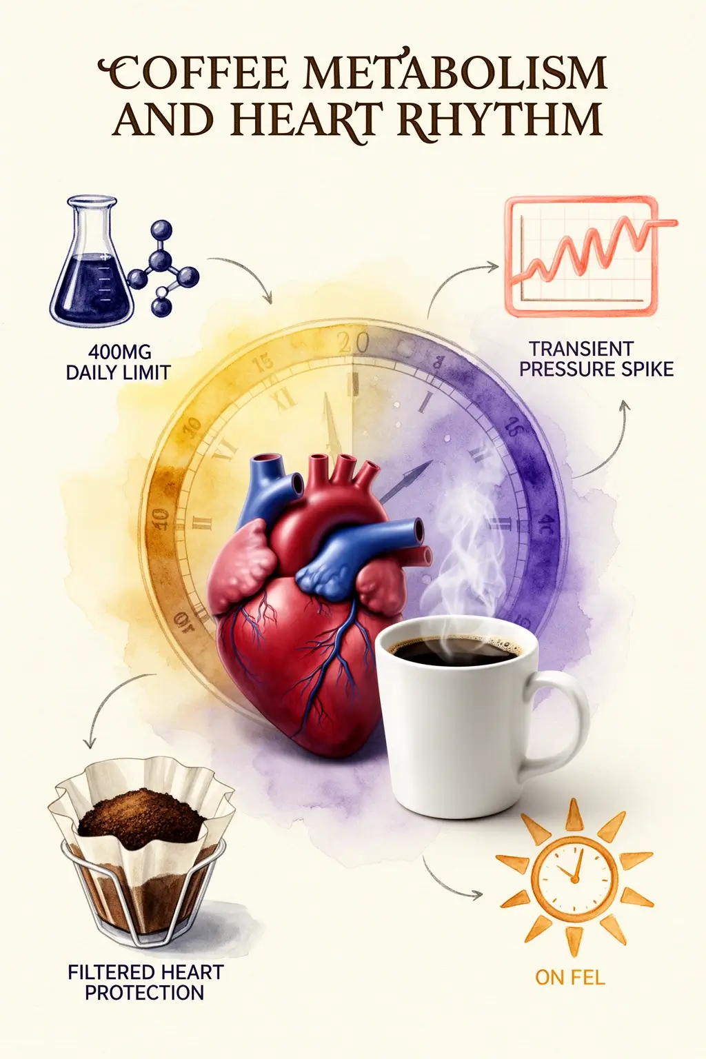 Coffee metabolism and heart rhythm infographic