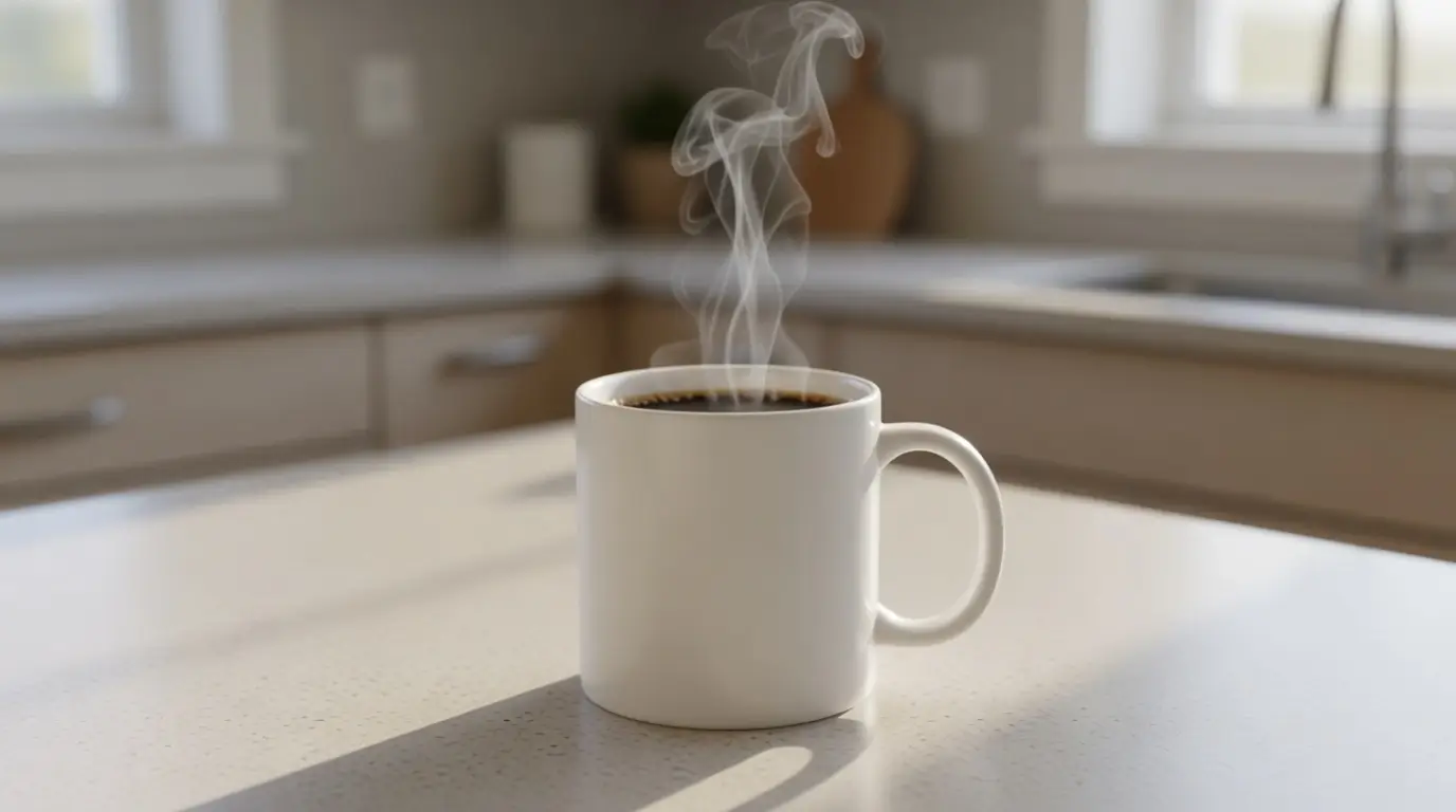 Fresh brewed coffee in a white mug