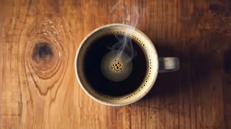 A cup of coffee next to an abstract representation of a glowing human brain, illustrating how coffee improves brain health.