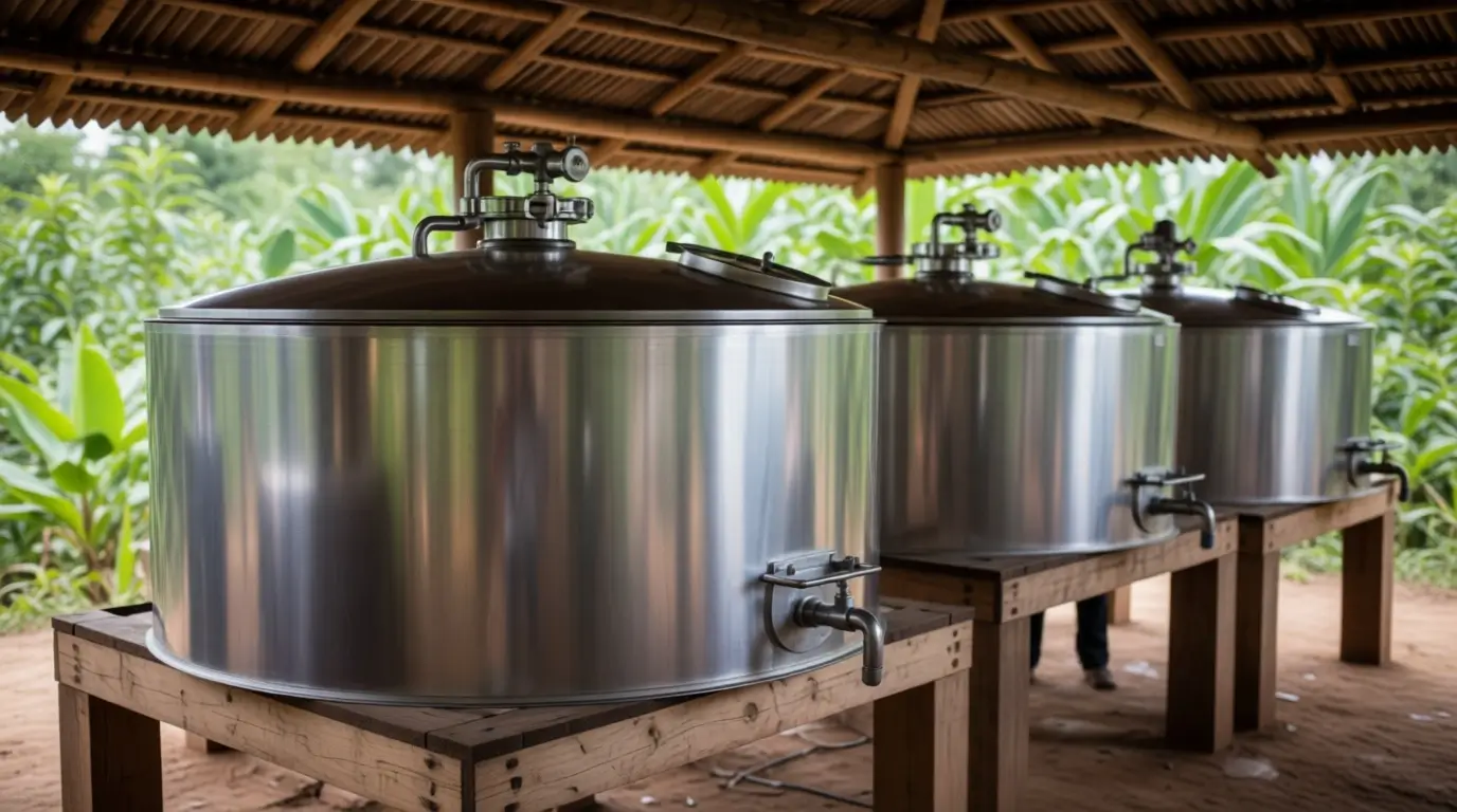 The Business of Anaerobic Coffee: Market Trends and ROI 5 industrial stainless steel fermentation tanks illustration