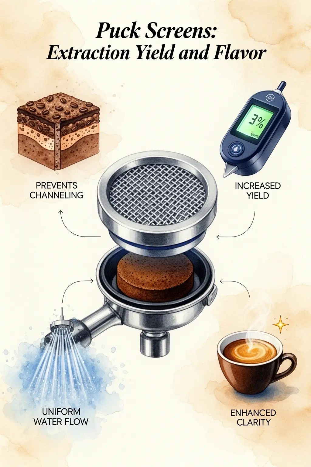 puck screens extraction yield flavor infographic