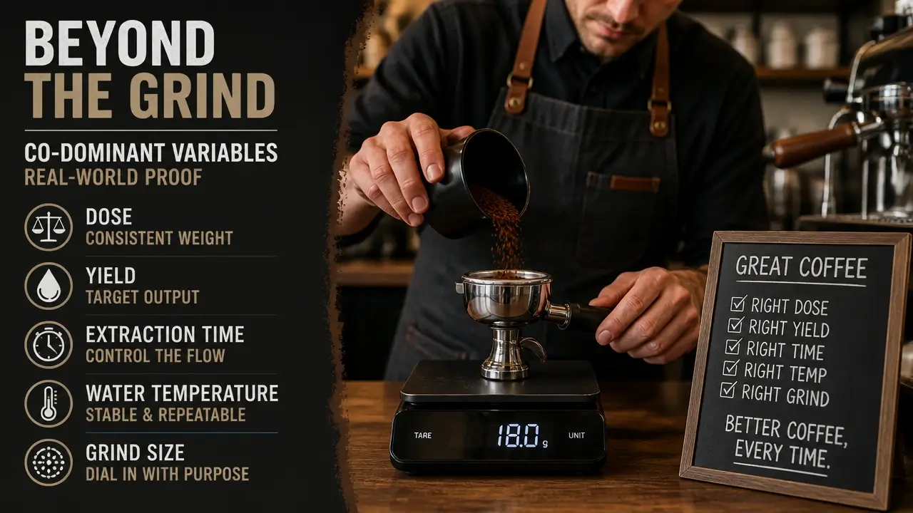 barista measuring coffee dose scale