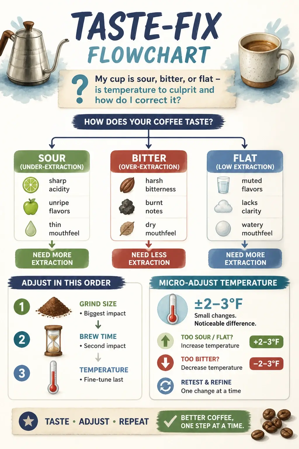 coffee taste fix flowchart extraction guide