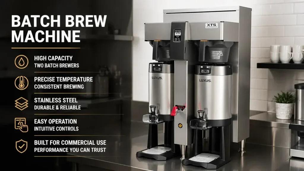 Dual commercial batch brew machine with Luxus carafes.
