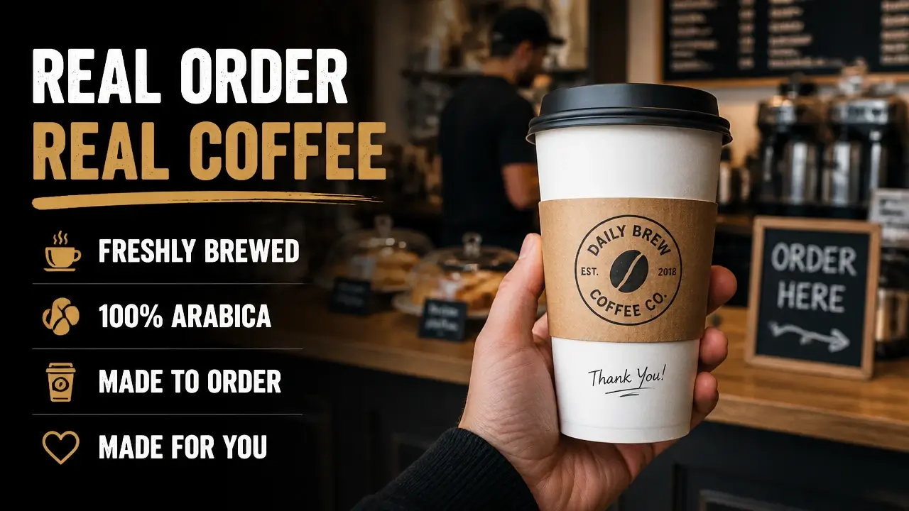 200mg Caffeine Drinks: Every Real Option Worth Ordering at a Café or Store 5 A person holding a large 20oz drip coffee cup in a cafe setting.