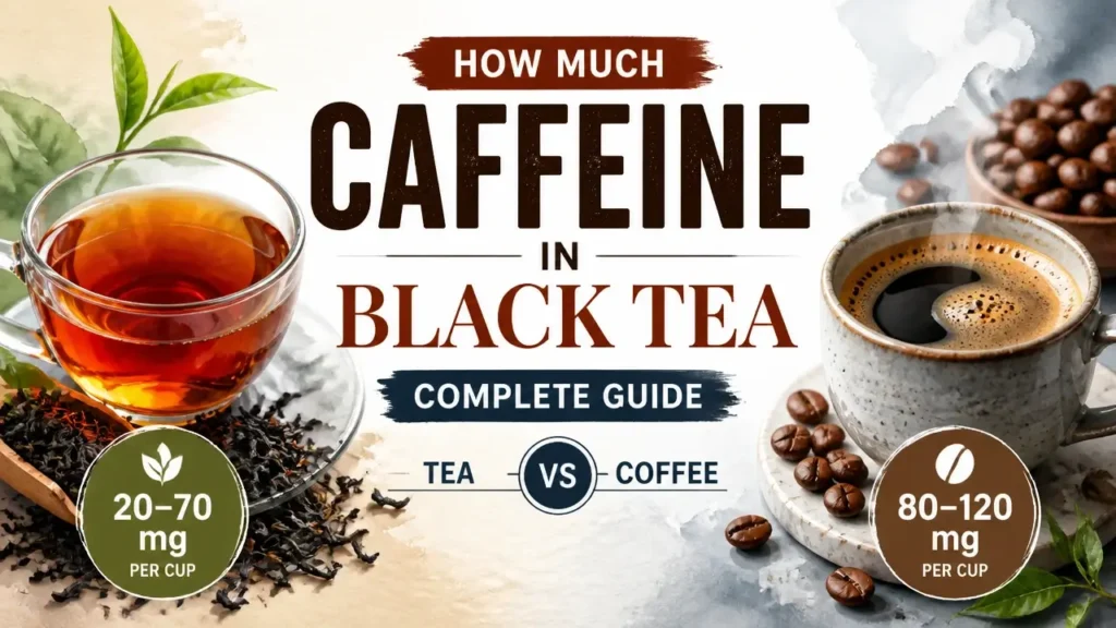 How Much Caffeine in Black Tea: Complete Guide to Tea Vs Coffee Caffeine 2 Hyper-realistic 3D rendering comparing caffeine content in black tea versus coffee