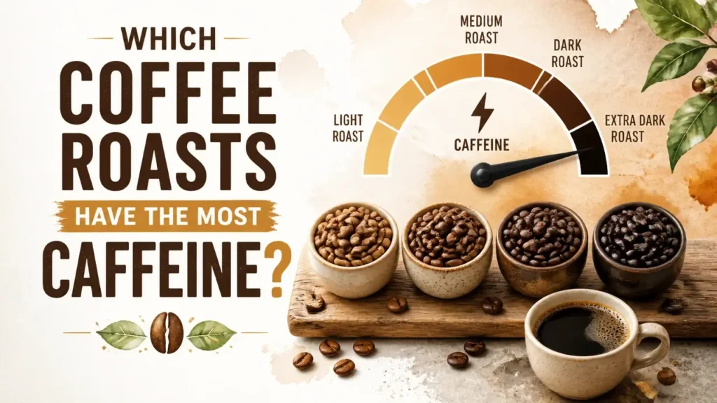 Hyper-realistic 3D rendering comparing caffeine content between light and dark roast coffee beans