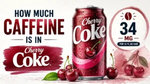 A hyper-realistic 3D rendering of a Cherry Coke can with watercolor accents displaying caffeine content information.