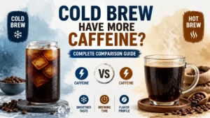 A stylized 3D infographic showing a side-by-side comparison of cold brew versus drip coffee caffeine levels.