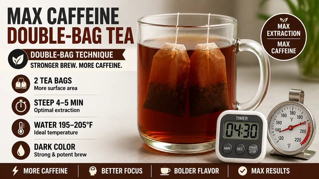 How Much Caffeine in Black Tea: Complete Guide to Tea Vs Coffee Caffeine 4 Two tea bags steeping in a clear mug with timer and thermometer