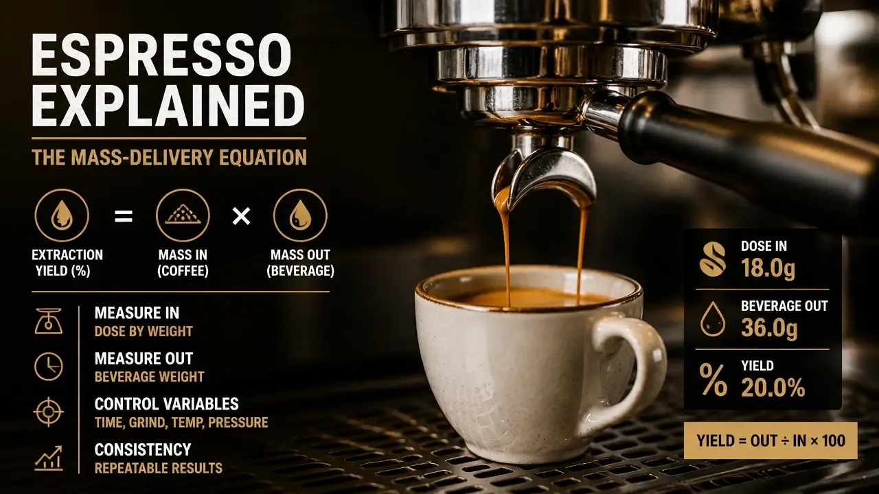 5 Factors That Determine Caffeine Content in Your Latte 4 Close up of espresso machine pulling a shot into a latte cup