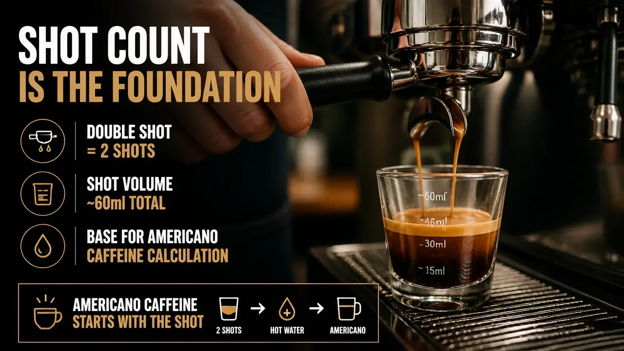Barista pulling double espresso shot for Americano coffee