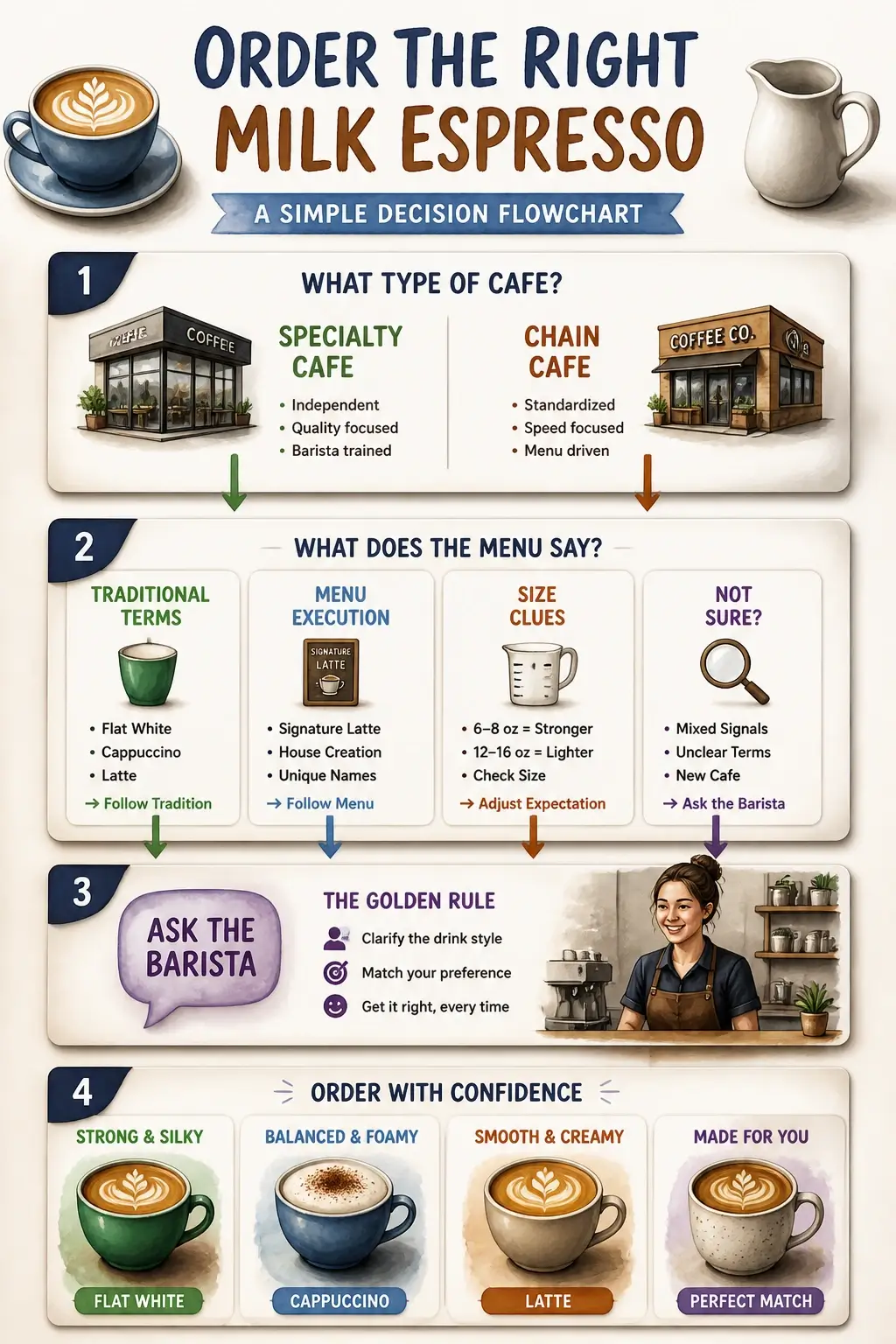 Cortado vs Macchiato: 5 Must-Know Differences Every Coffee Enthusiast Should Understand 6 Infographic flowchart showing decision steps for ordering espresso drinks in specialty and chain cafes