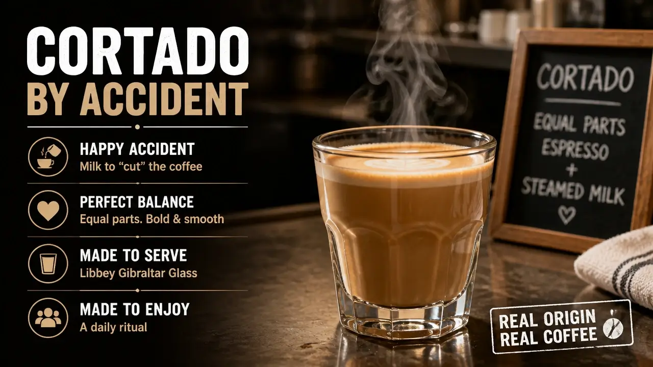 Steaming Gibraltar cortado in a Libbey glass on a cafe counter