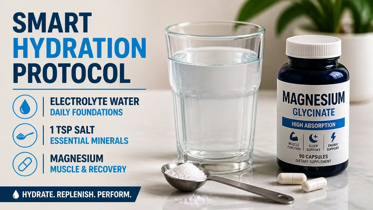 Glass of electrolyte water with salt and magnesium supplement