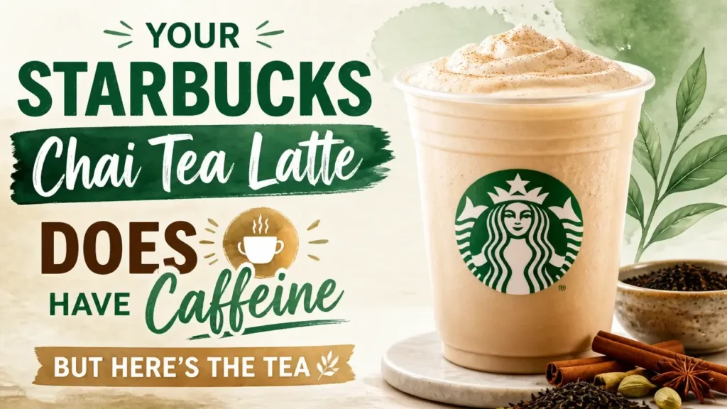 Hyper‑realistic 3D rendering of a Starbucks Chai Tea Latte cup with a hand‑painted watercolor texture, bright studio lighting, and modern infographic elements highlighting caffeine content