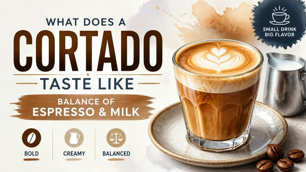 What Does a Cortado Taste Like: The Real Balance of Espresso and Milk 2 A stylized 3D rendered graphic showing the balance of espresso and milk in a cortado coffee drink.