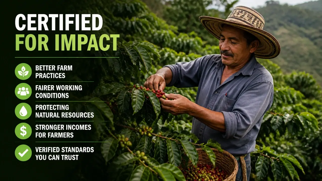 The Real Impact of Coffee Certifications: What the Evidence Actually Shows on Farmer Income, Forests, and Long-Term Change 4 Documentary photo of coffee farmer in field showing rigorous impact evidence for certification research