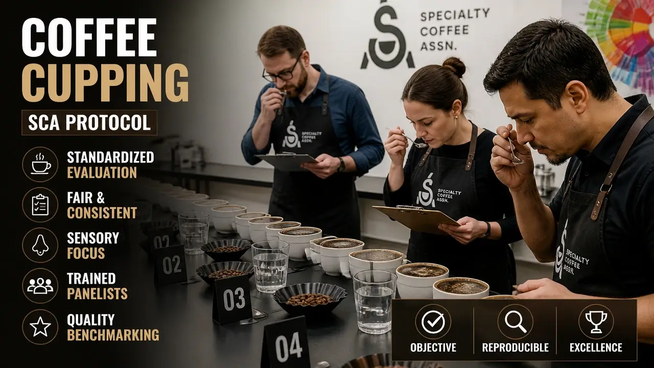 The Real Impact of Coffee Competitions on the Industry: What's Proven, What's Not, and What Professionals Need to Know 6 Blind cupping session with judges evaluating coffee samples using SCA cupping protocol