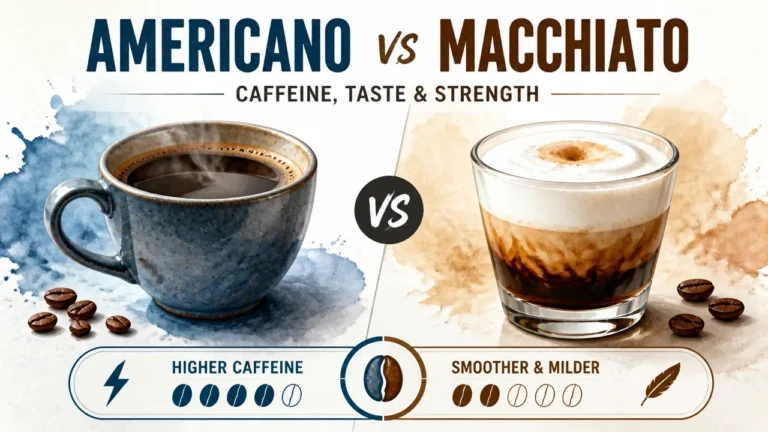 How Americano vs Macchiato differ in caffeine taste and strength? Side-by-side comparison of espresso drinks.