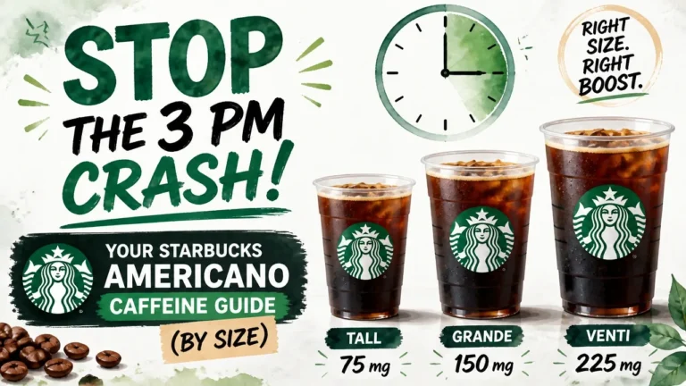 Starbucks Americano caffeine guide by size showing caffeine content to stop the 3 PM crash