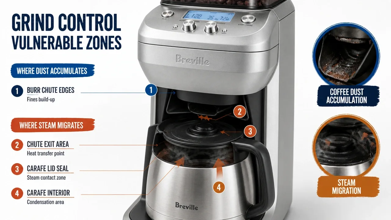 The Best Coffee Maker With a Built-In Grinder in 2026 (And When to Skip the Combo Entirely) 13 Breville Grind Control coffee maker with built-in burr grinder and stainless steel thermal carafe on kitchen counter