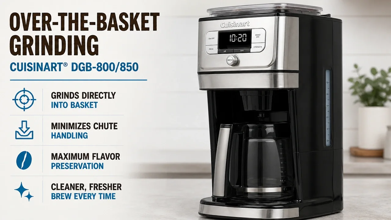 The Best Coffee Maker With a Built-In Grinder in 2026 (And When to Skip the Combo Entirely) 17 Cuisinart DGB-800 Grind and Brew coffee maker with integrated burr grinder and glass carafe on kitchen counter