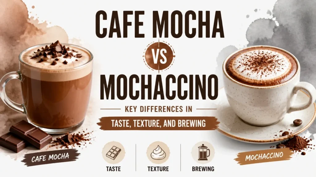 Featured image for Cafe Mocha vs Mochaccino: Key Differences in Taste, Texture, and Brewing