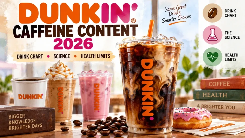 Featured image for Dunkin Caffeine Content 2026: Complete Drink Chart, Large Iced Science & Health Limits