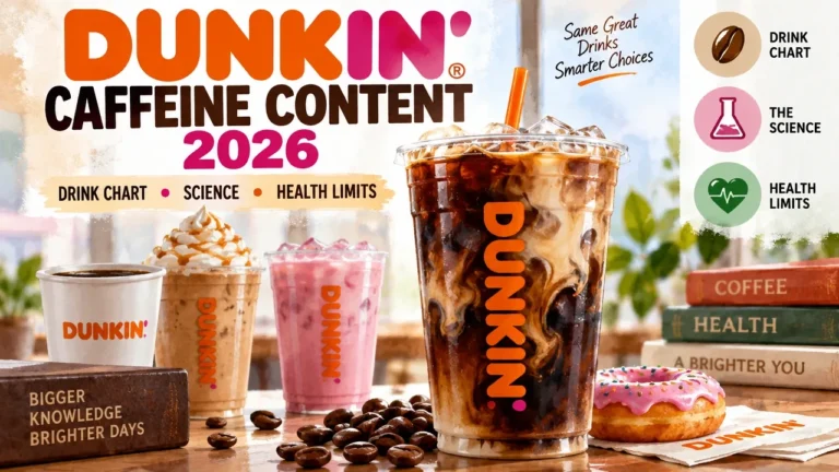 Featured image for Dunkin Caffeine Content 2026: Complete Drink Chart, Large Iced Science & Health Limits